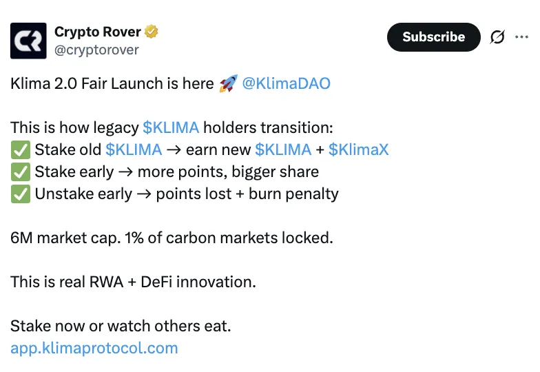 Influencer post about the Klima fair launch