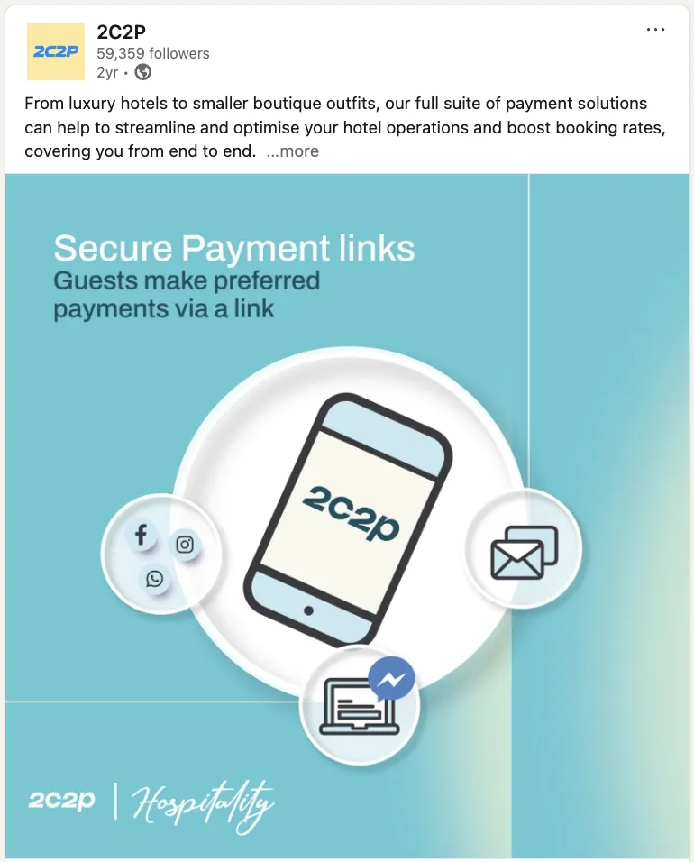 Pre-acquisition 2C2P LinkedIn post: secure payment links