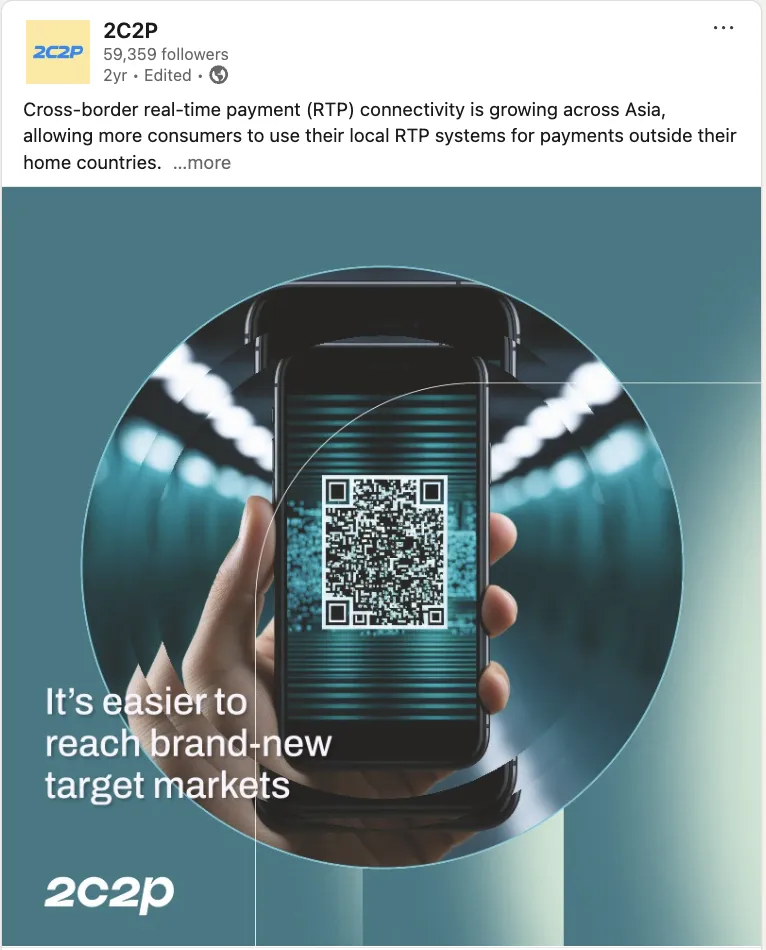 Pre-acquisition 2C2P LinkedIn post: cross-border QR payments